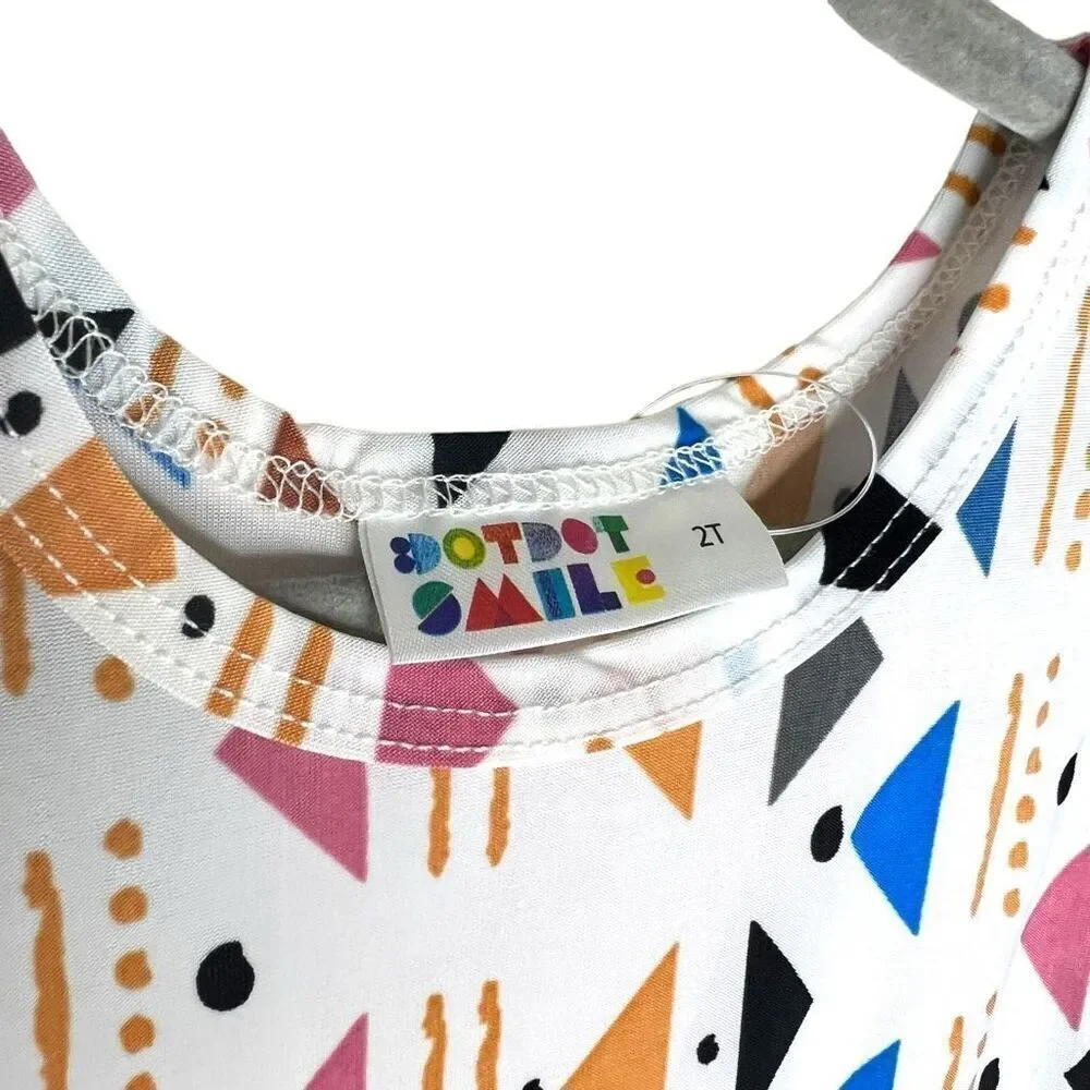 NEW Dot Dot Smile White Multicolor Geometric Tank Dress 2T